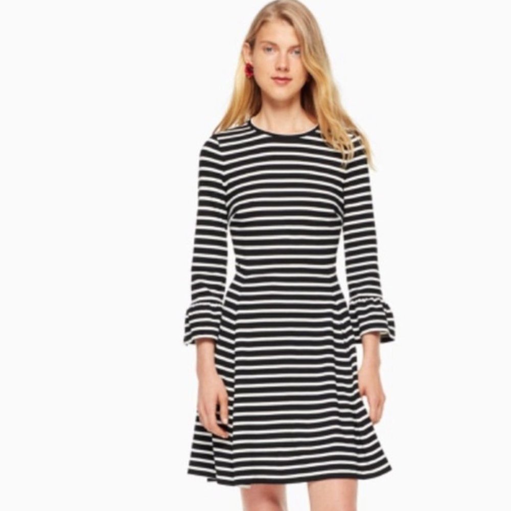 Kate Spade Broome Street Black & White Stripe Fit & Flare Dress Large